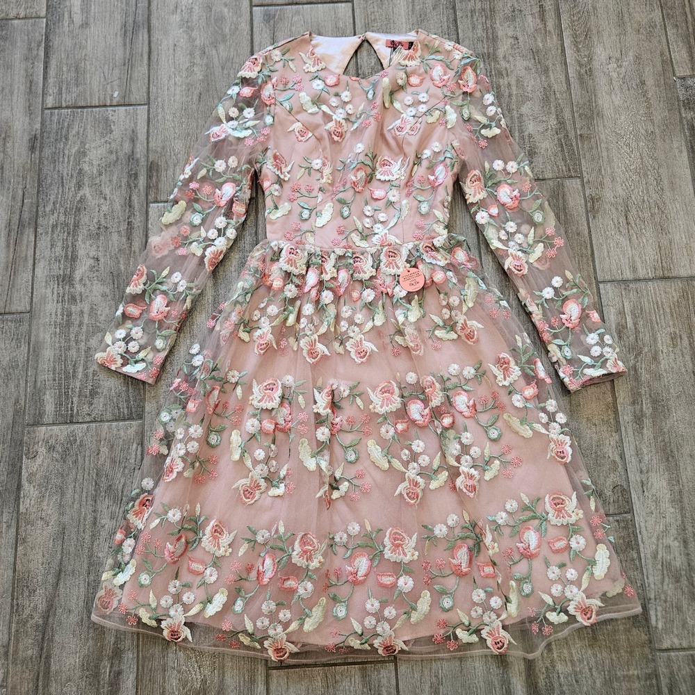 Chi Chi London Maevis‎ Dress Size UK 10 US 6 NEW Floral Embroidered Long Sleeve